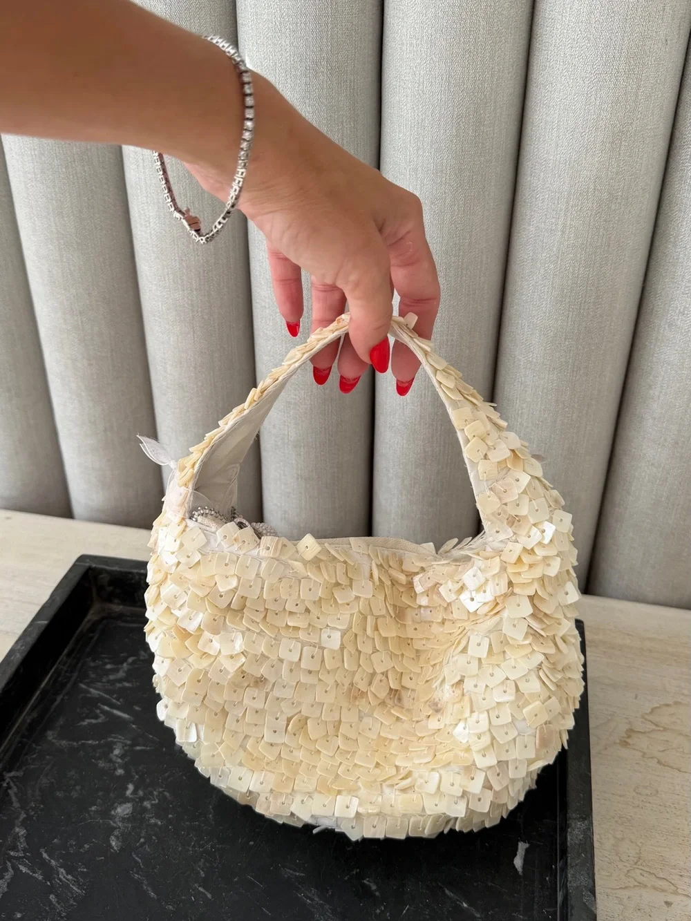 Cream Sequin-Embellished Shoulder Bag - Women